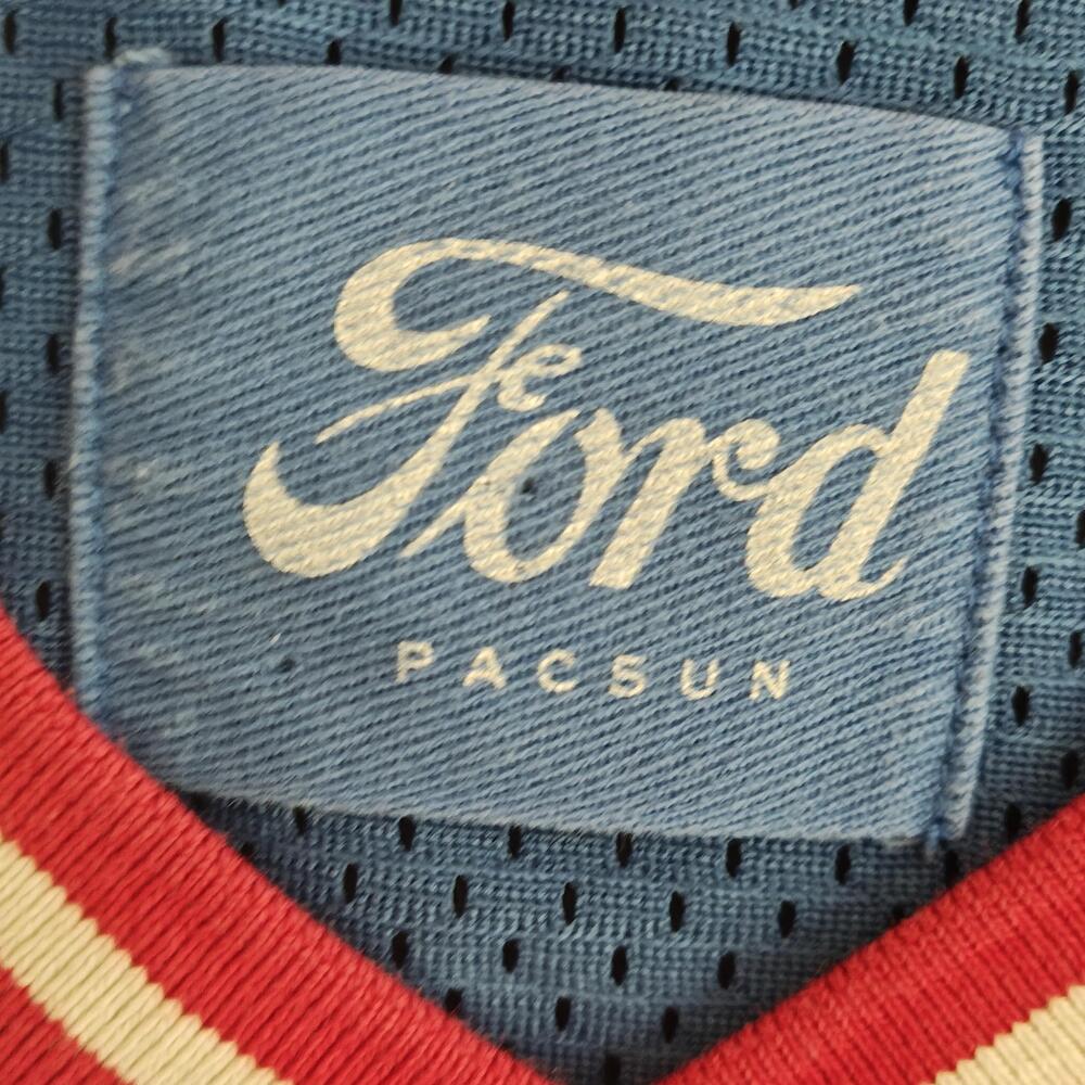 Ford PacSun Mustang Racing Jersey Shirt Mens M Blue Mesh V-Neck Embroidered - Picture 5 of 9